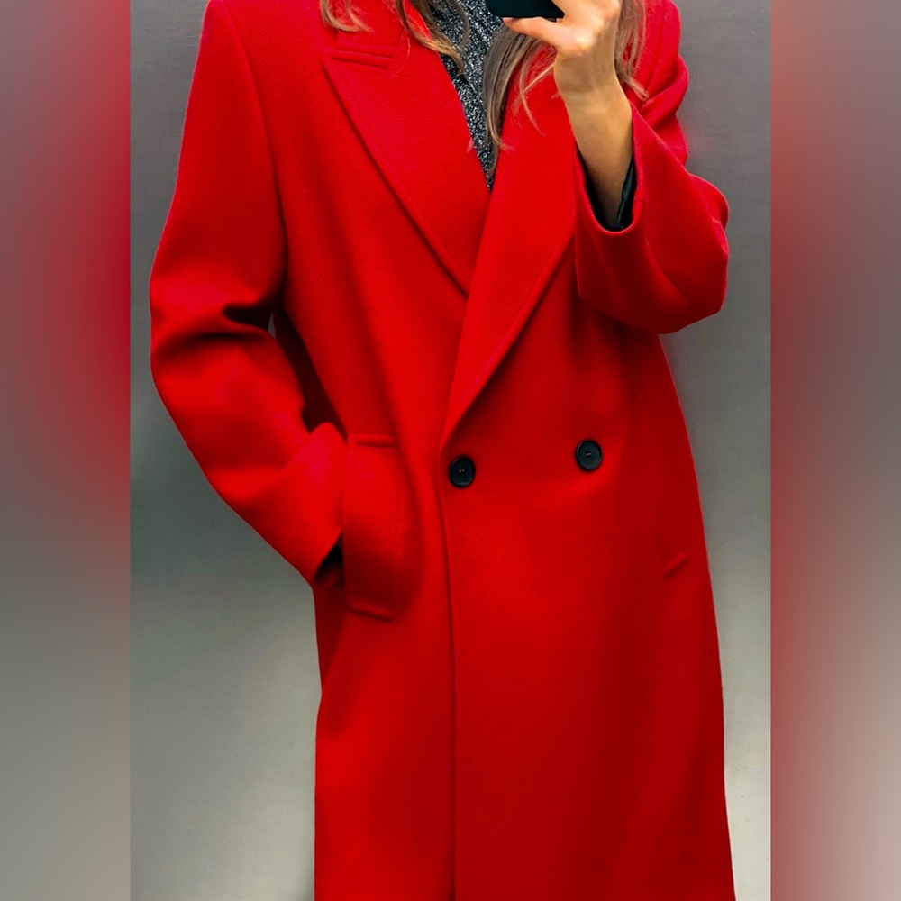 ZARA RED DOUBLE BREASTED COAT